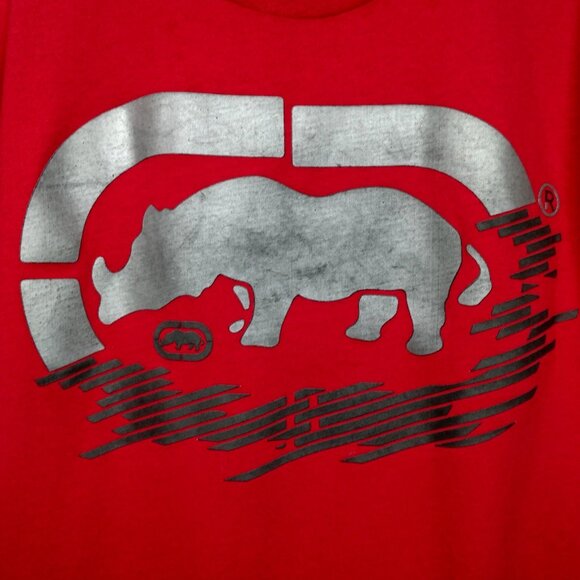 Ecko Unltd Shirt Men Medium Red Short Sleeve Gray Rhino Graphic T Streetwear - Picture 5 of 13